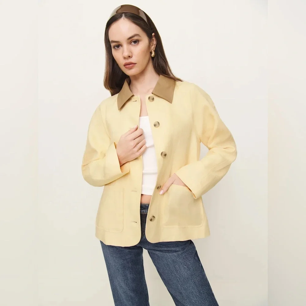 Reformation Lila Linen Jacket In Parmesan, brand new without tags, never worn. - Picture 1 of 14